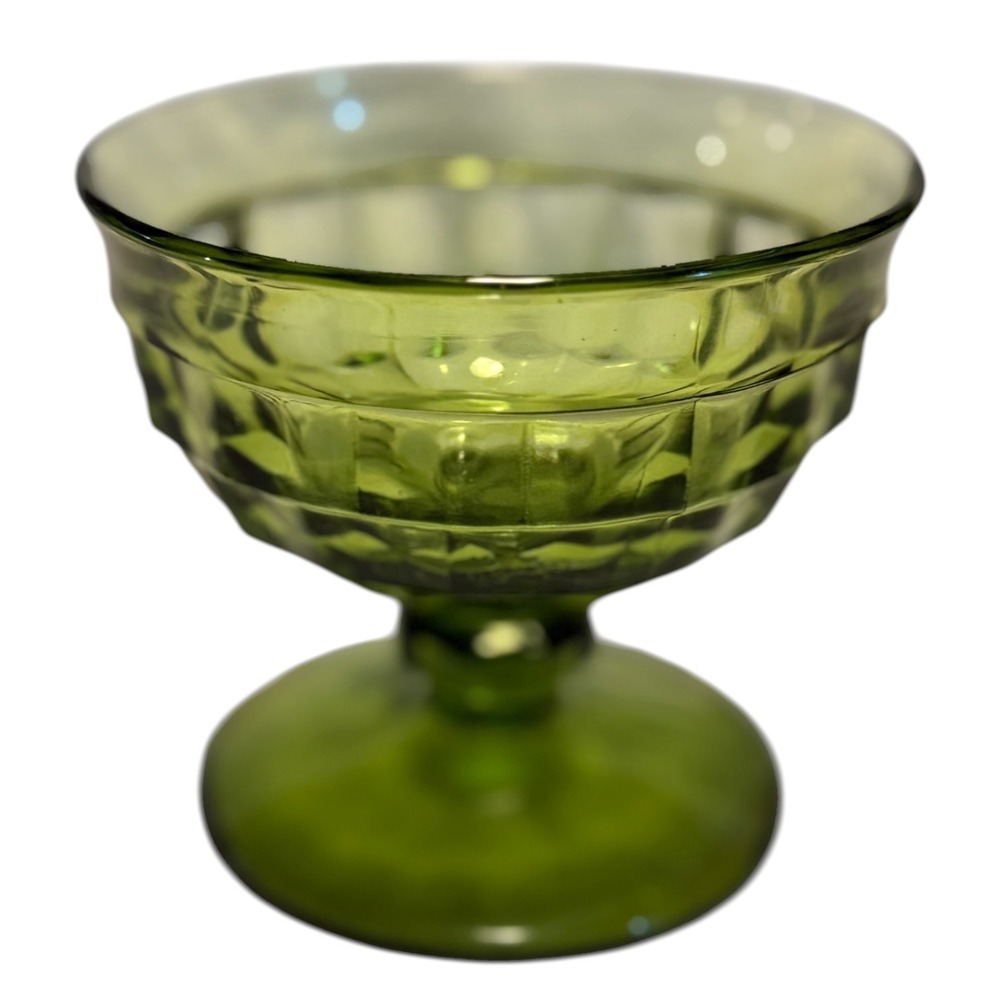 Vintage Indiana Glass Whitehall Avocado Green Sherbet Cups Set of 2 MCM Retro - Picture 12 of 16
